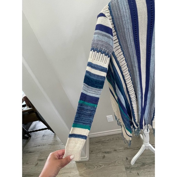 Altar'd State Blue Striped Knit Fringe Cardigan Size Small - Picture 4 of 6